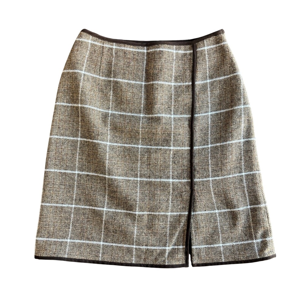 Giorgio Sant Angelo Plaid‎ Wool Blend Preppy Plaid Skirt Womens 6P Brown White